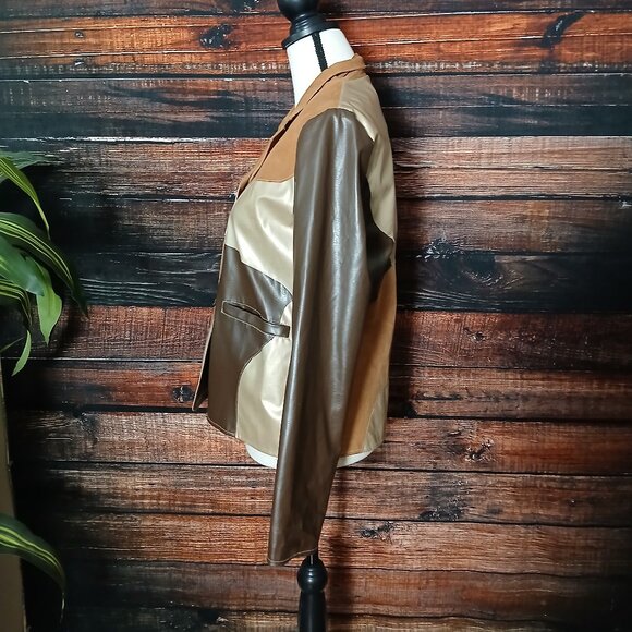 RAVE Vintage Jacket M Patchwork Vegan Faux Leather Lined Button Front - Picture 6 of 13